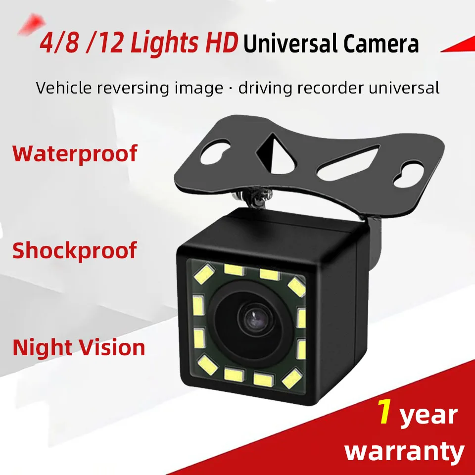 Yangood câmera retrovisora de carro hd, grande angular, à prova d'água, câmera reversa, 4/8/12 led, visão noturna, estacionamento, veículo, câmera de vídeo