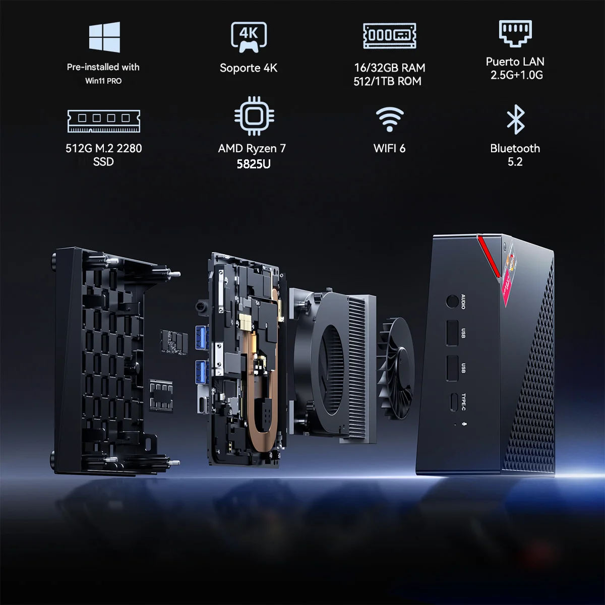 ACEMAGIC AM06Pro MINI PC AMD Ryzen 7 5825U 16/32GB RAM 512GB SSD Windows 11 Pro MINI Computer Wifi6 BT5.2 4K Triple Display