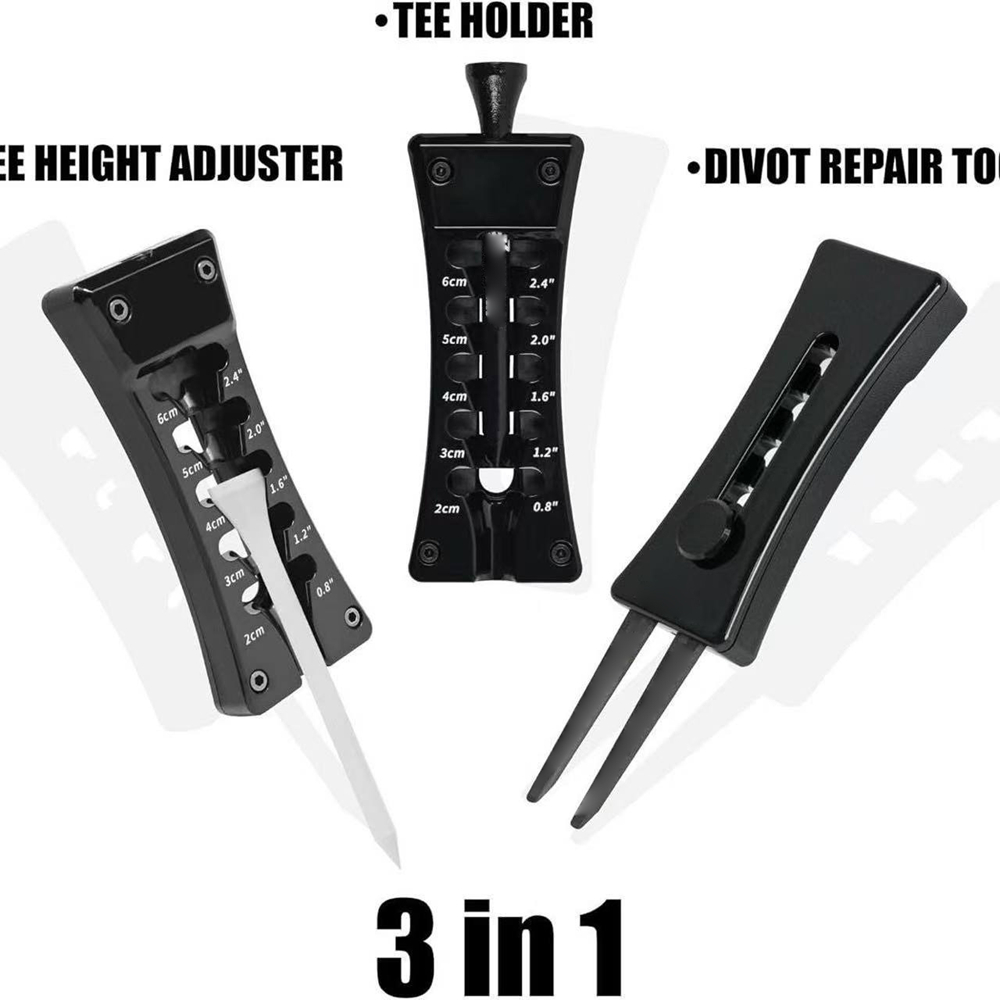 Golf Tee Height Adjuster with Golf Divot Repair Tool Tee Holder Features, Combines All 3 in 1 Usage, Perfect to Carry in Pocket