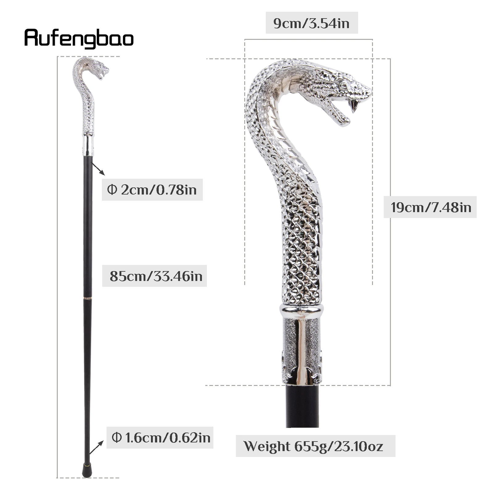 สีขาวหรูหรางูแฟชั่นเดิน Stick สําหรับตกแต่งเดิน Cane Elegant Crosier KNOB Walking Stick 85 ซม