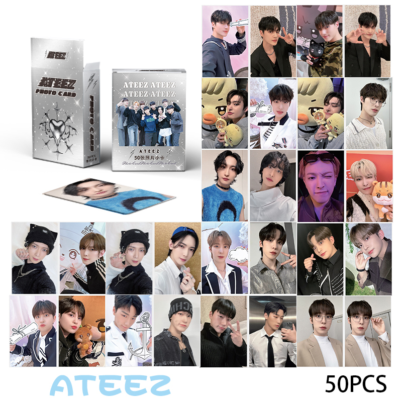 50pcs KPOP ใหม่อัลบั้ม ATEEZ เลเซอร์การ์ด Holographic Photo Card LOMO การ์ด Seonghwa Yunho สาวของขวัญคอลเลกชันที่สวยงาม Photo Card