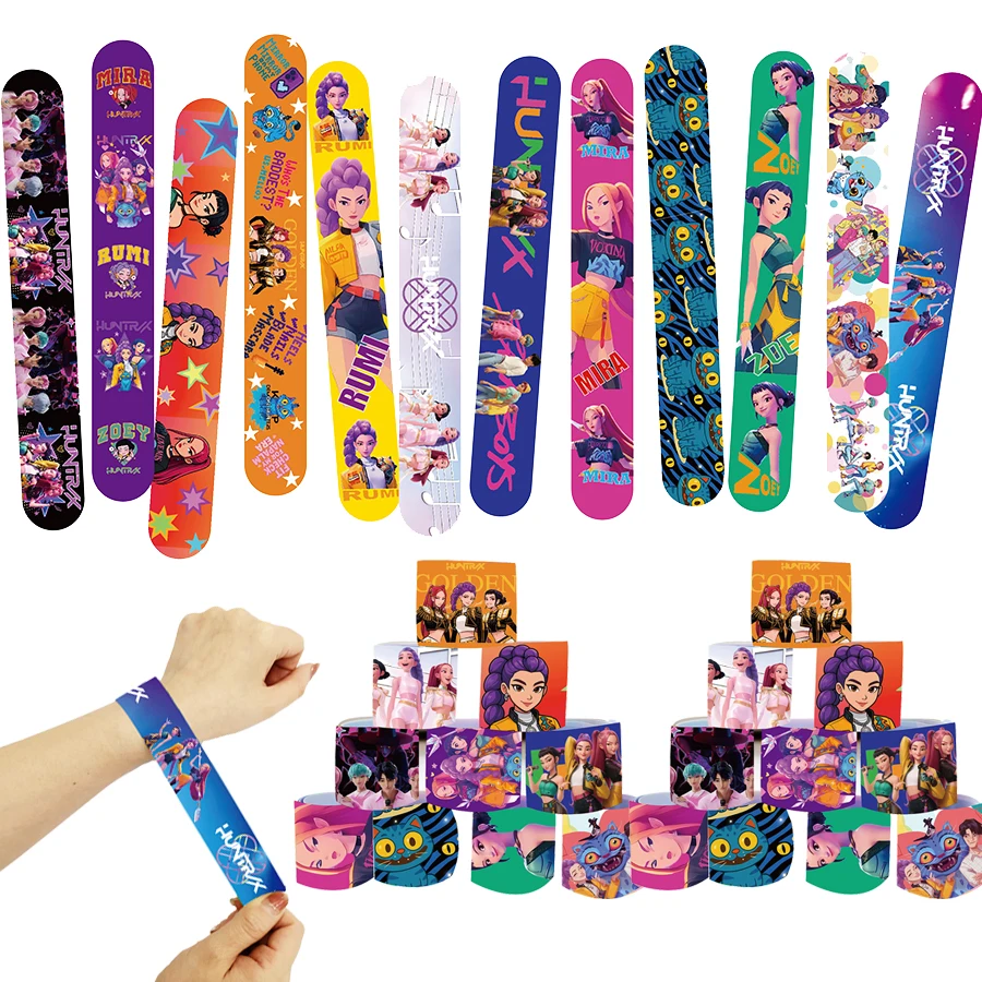 12/24/36/48 Uds K-POP cazadores de demonios pulseras de bofetadas favores de fiesta de cumpleaños bolsa de regalo rellenos de medias de Navidad para niños pulsera a presión