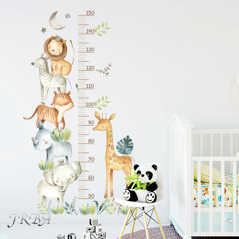3PC adesivos de parede de régua de altura de animal de desenho animado para decoração de casa de PVC removível à prova d'água