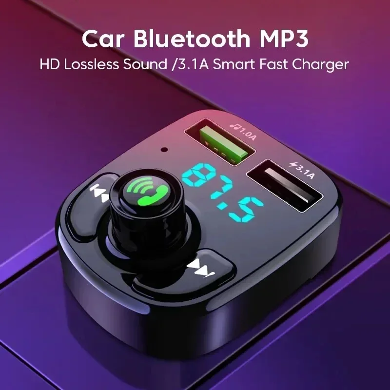 Adaptador inalámbrico LED MP3 para coche Bluetooth FM manos libres transmisor 5,0 compatible con Bluetooth 3.1A QC3.0 PD tipo C cargador USB Dual