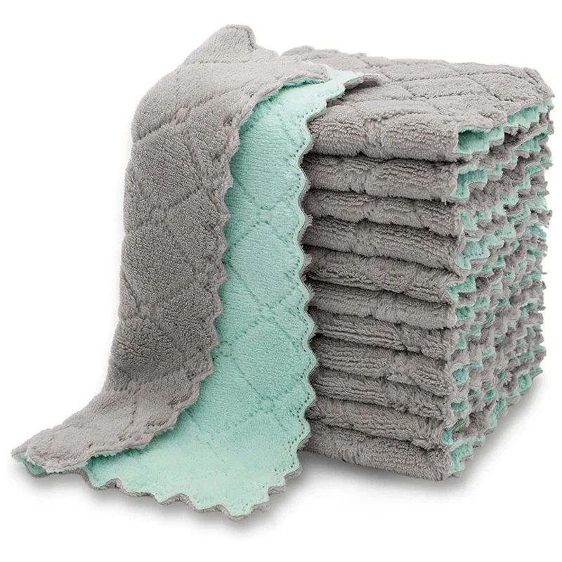 5/10/20pcs ไมโครไฟเบอร์ผ้าครัวผ้าขนหนู Super Absorbent Coral Velvet Dishtowels Nonstick น้ํามันล้างทําความสะอาดได้แห้งเร็ว