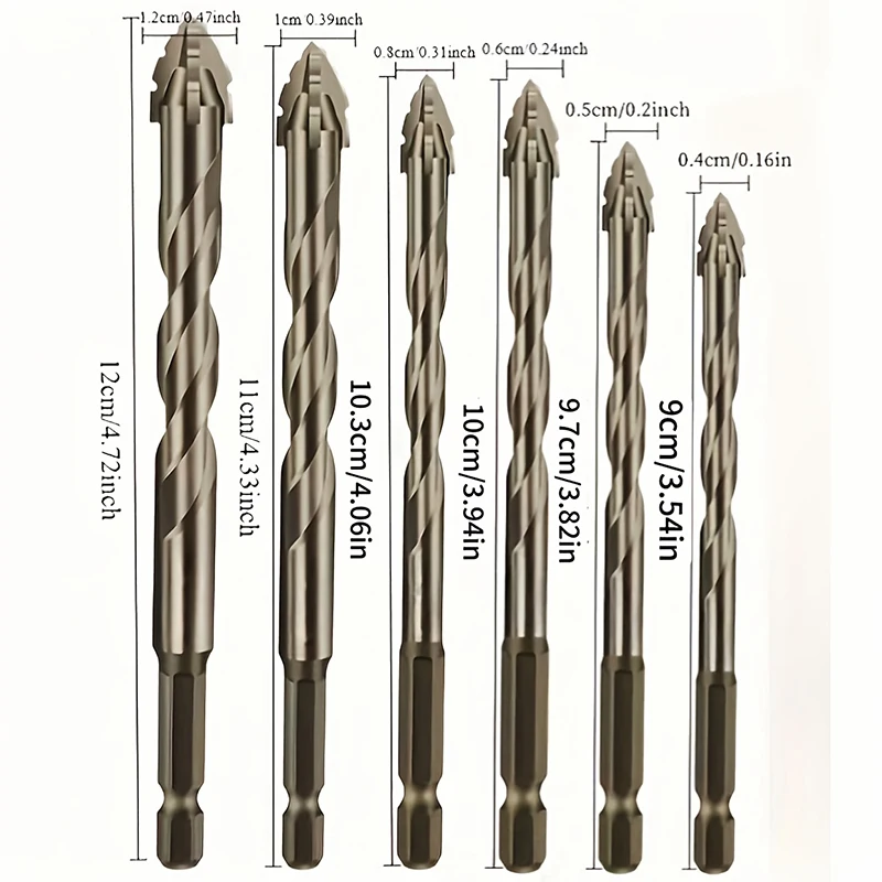 6PCS Four-edged serrations Drill Bit For Drilling Holes In Glass Tile Metal Concrete 4-12M MMultifunction Drill Bit Set Tools