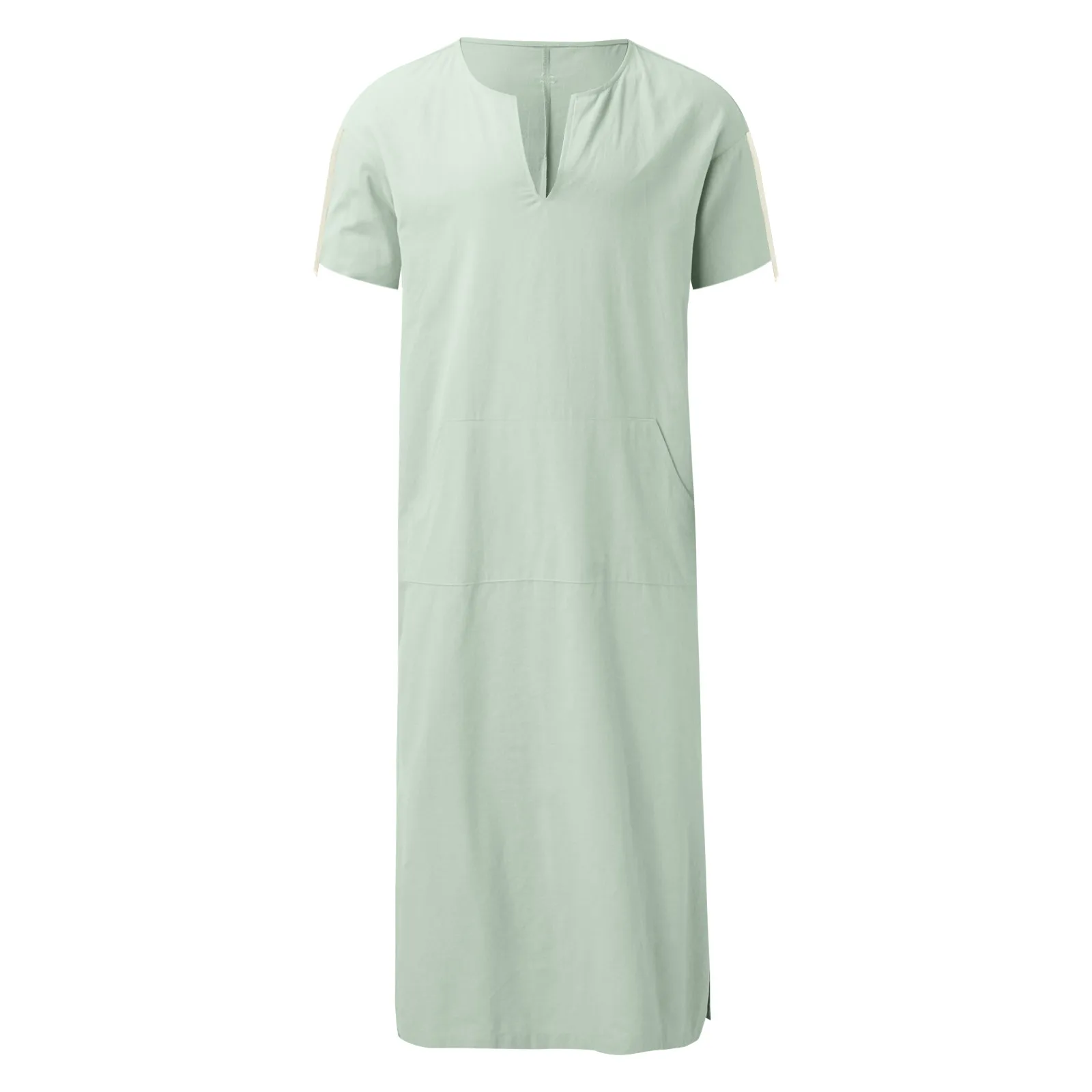 Robe muçulmano de algodão casual com decote em v masculino, roupas soltas, jaqueta de manga curta, camisa cor sólida, nova chegada, 2024