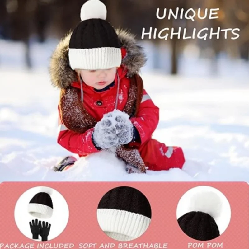 1/2/4set cappello lavorato a maglia con palla di lana per bambini addensato caldo cappello di natale guanti due set di cappello Pullover di lana autunno e inverno