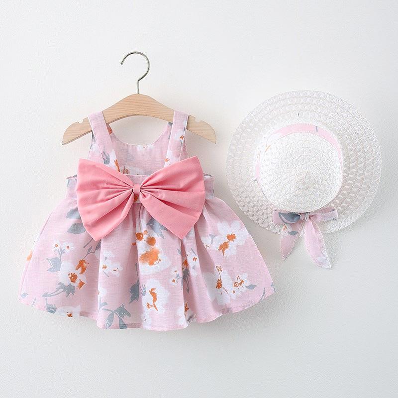 Sommer Neue Mädchen Mode Kleid Kleine Chrysantheme Hängen Strap Großen Bogen Prinzessin Kleid Party Kleid 0-3 Jahre alt