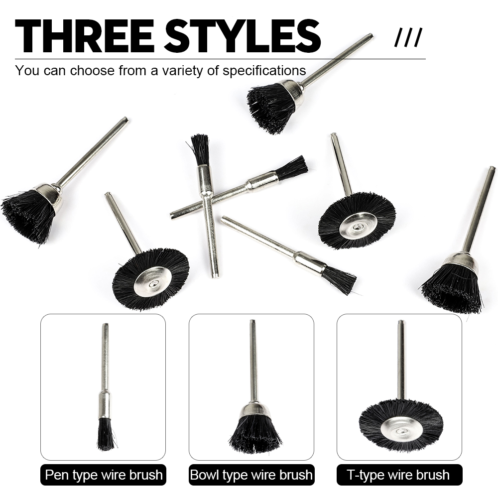 3/10pcs Polishing Wheel Nylon Brush 1/8" Shank Wire Brush For Dremel Rotary Tools Accessories Rust Remove Tool