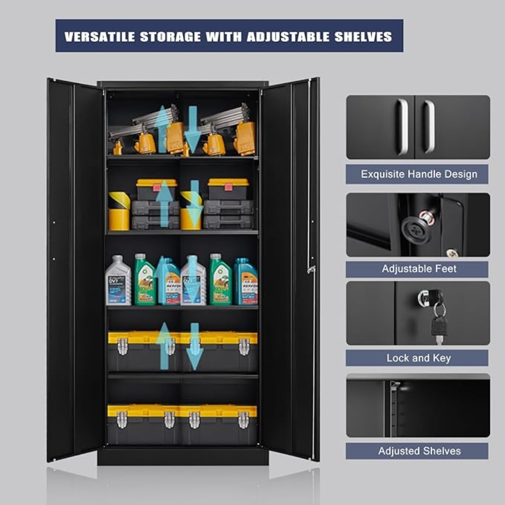 Garage Storage Cabinet with Doors and Shelves, Kitchen Pantry Cabinet, Metal Storage Cabinet with 5 Adjustable Shelves