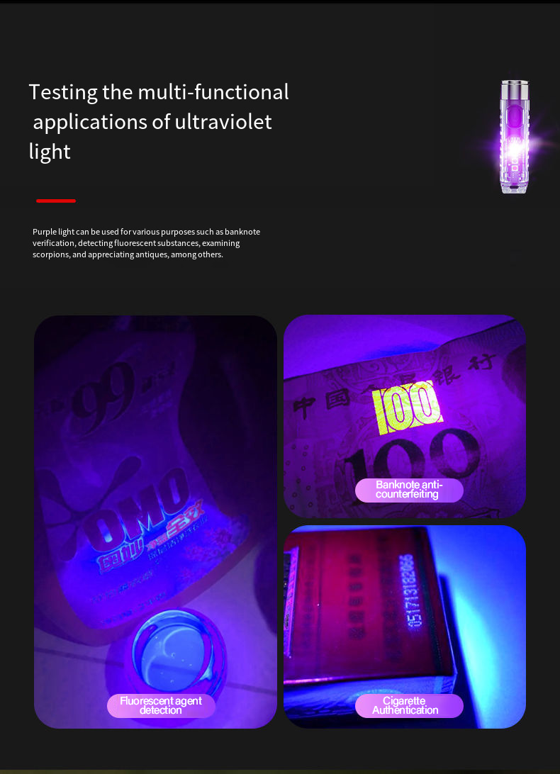 Mini linterna llavero recargable de 1 pieza con múltiples modos y base magnética: ideal para acampar y actividades al aire libre