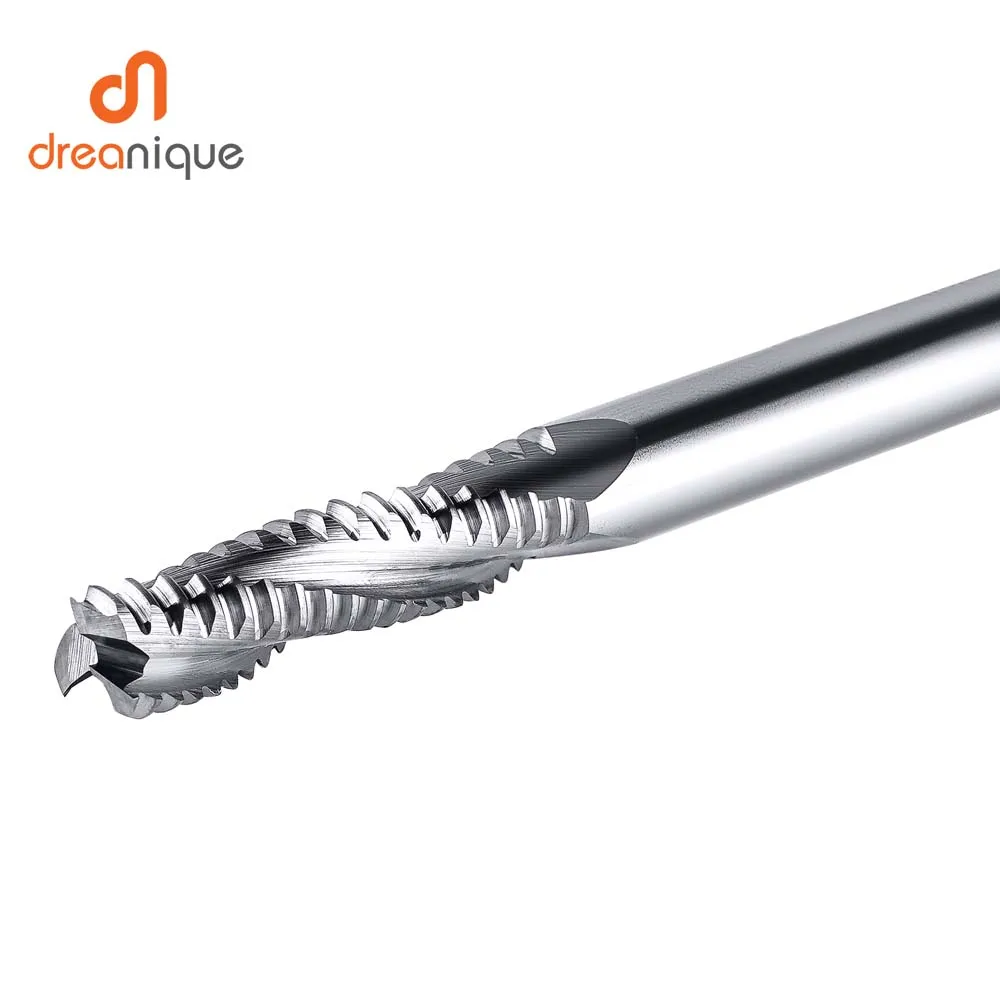 Dreanique 1 PC 3 ขลุ่ยคาร์ไบด์หยาบเครื่องตัด 4 มม.-12 มม.ไม้ Sloting CNC หยาบเกลียว Bit End Mill
