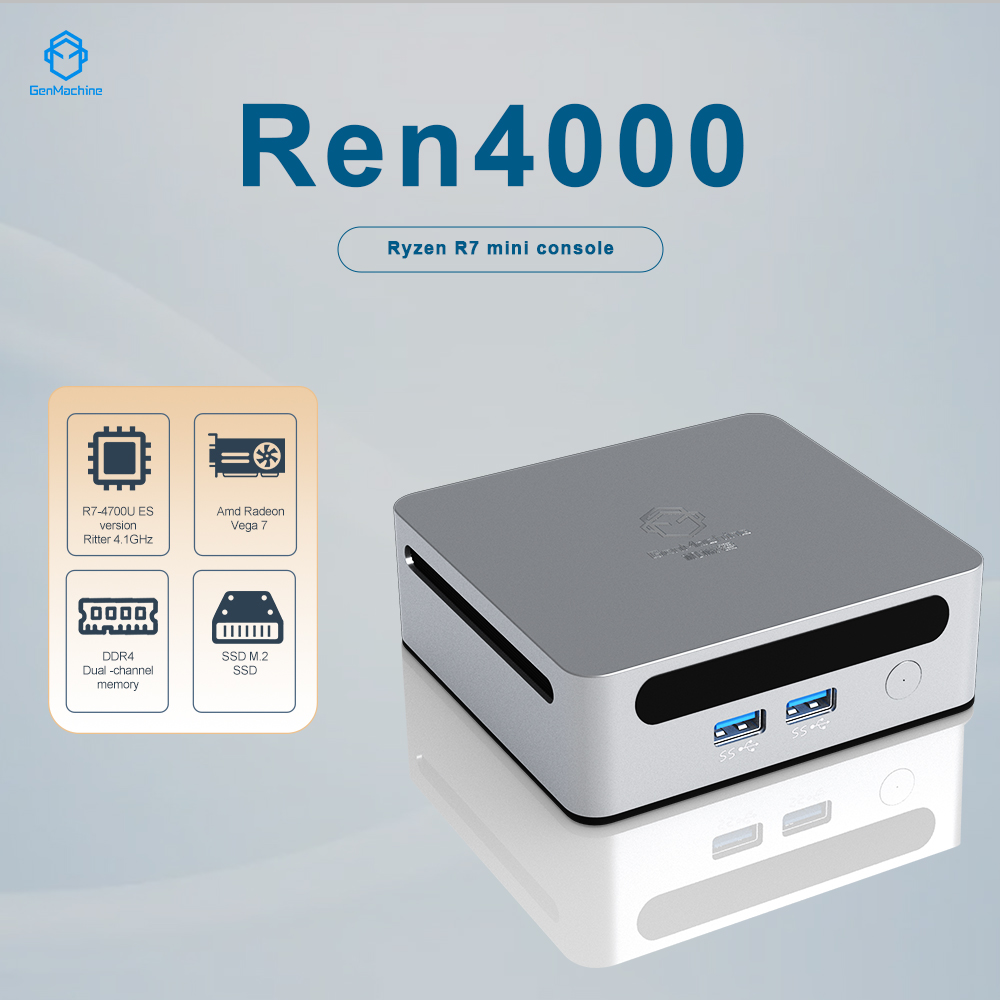 2025 GenMachine Novo Mini PC Ren4000 4700U AMD Ryzen7 4700U CPU 2,0 GHz até 4,1 GHz Windows 10/11 DDR4 64GB WiFi6 NUC gaming pc