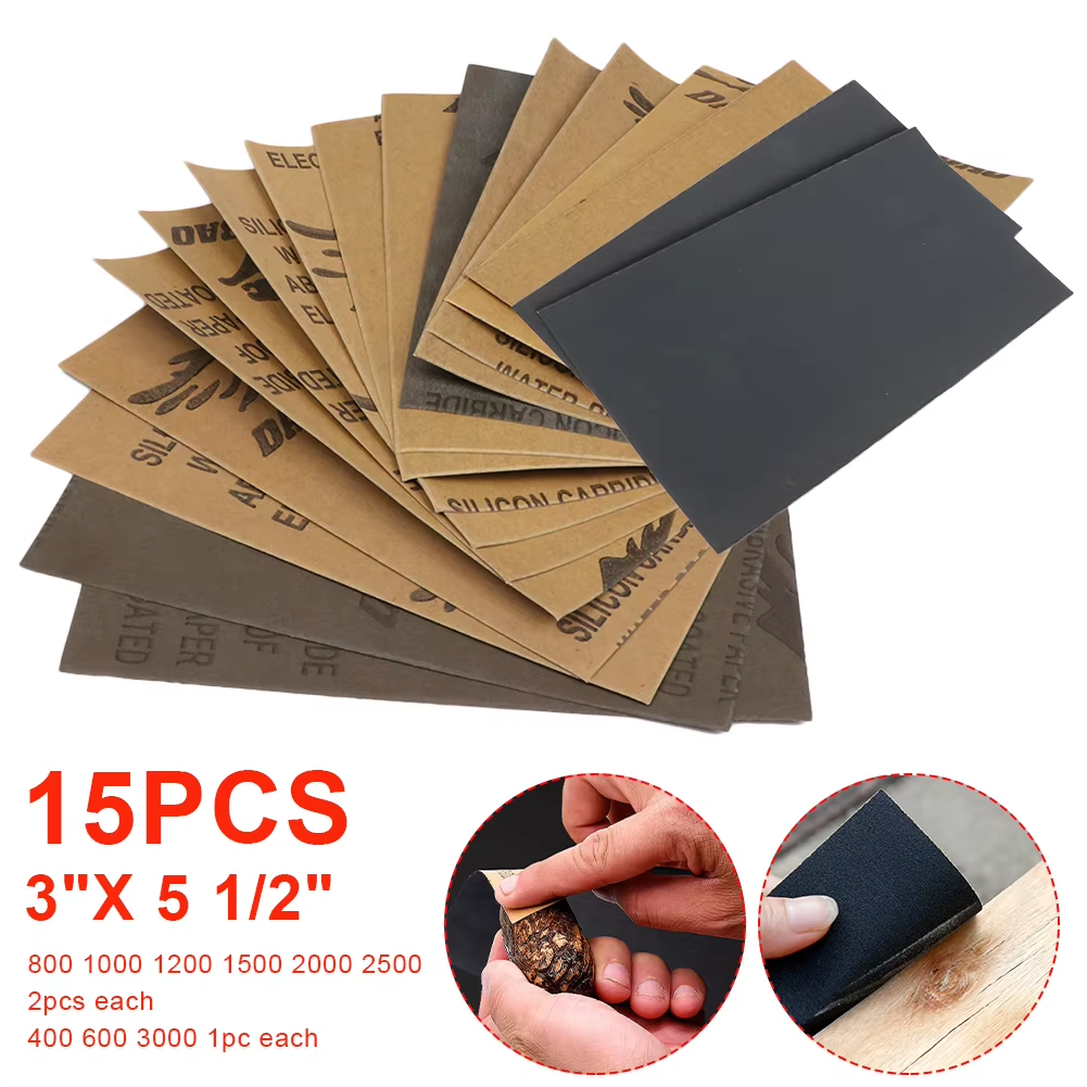 15Pcs/Set Sandpaper 400 600 3000 800 1000 1200 1500 2000 2500 Grit Sand Paper Water/Dry Sanding Paper Abrasive Tools