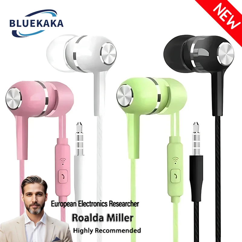 Cuffie cablate da 3,5 mm Cuffie intrauricolari Auricolari cablati con microfono Auricolari stereo HiFi bassi Sport Musica Giochi per telefoni PC