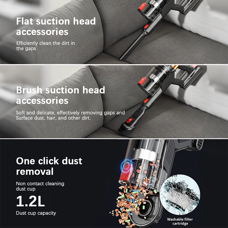 MPQU 550W Cordless Stick Handheld Vacuum Cleaner 50kPa Strong Suction Detachable Battery Touchscreen HEPA Filter Electric Broom