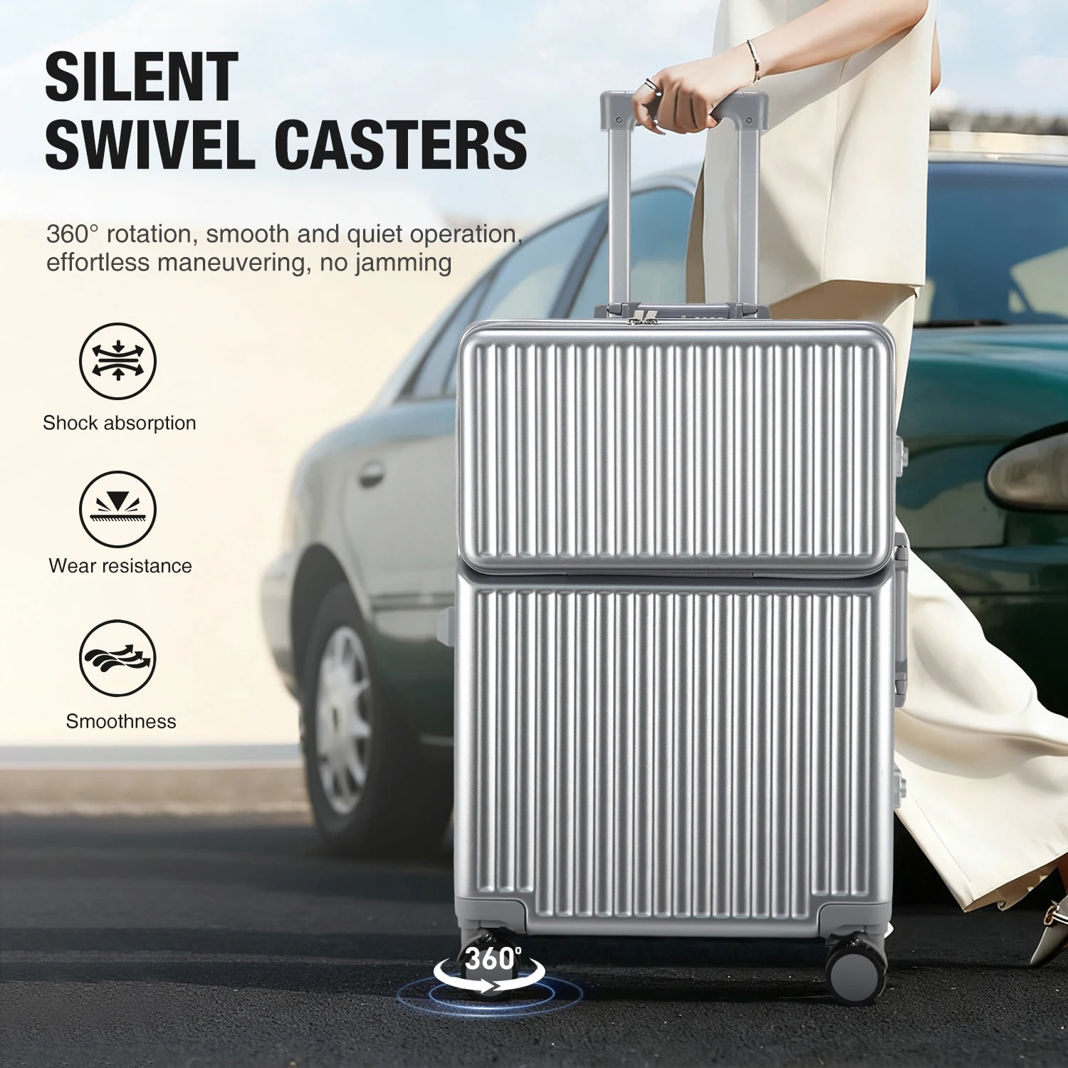 AIWEINY 2025 Mala de viagem rígida com estrutura em alumínio, resistente à pressão, com rodas omnidirecionais silenciosas de 360°, suporte para copos e prateleira, com fechadura TSA.