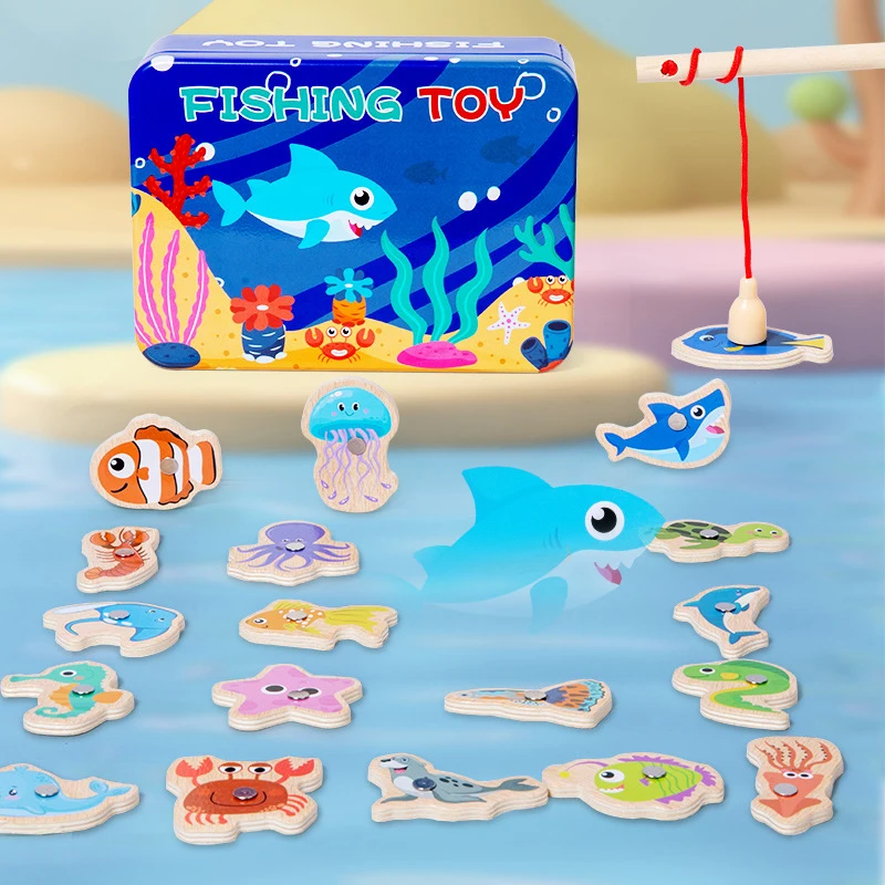 Juguetes de pesca magnéticos de madera Montessori, juegos de peces cognitivos de vida marina, juguete educativo para edades tempranas para niños, interactivo entre padres e hijos