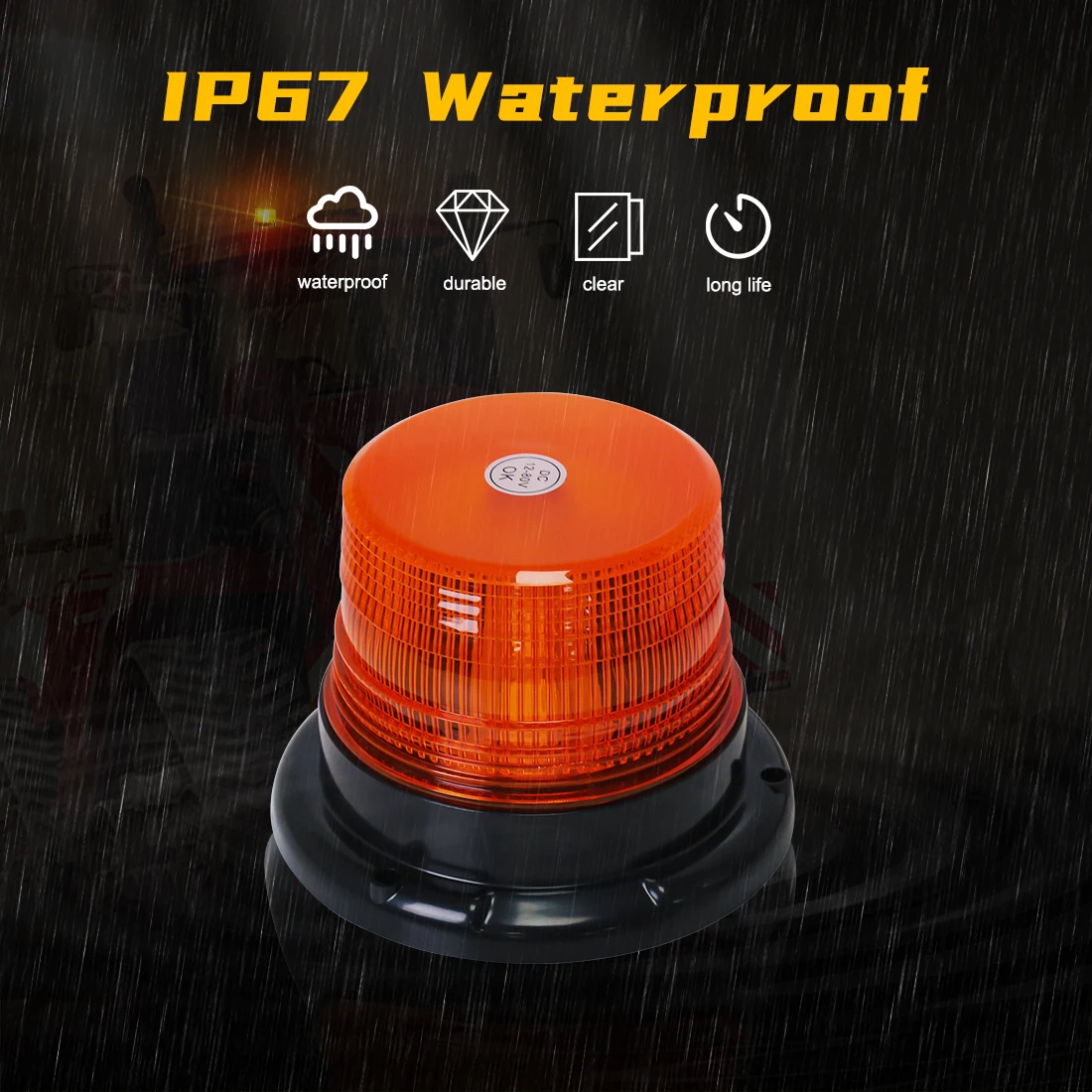 รถบรรทุกรถหลังคาไฟเตือนฉุกเฉิน LED Strobe Light กระพริบ Beacon พร้อมฐานแม่เหล็กสําหรับความปลอดภัยอัตโนมัติ 12V 24V -80V