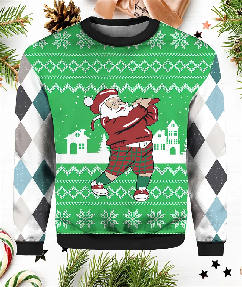 Divertido suéter navideño feo con gráfico de Papá Noel para hombre, moda Otoño Invierno, sudadera con estampado 3D, jerséis informales de gran tamaño