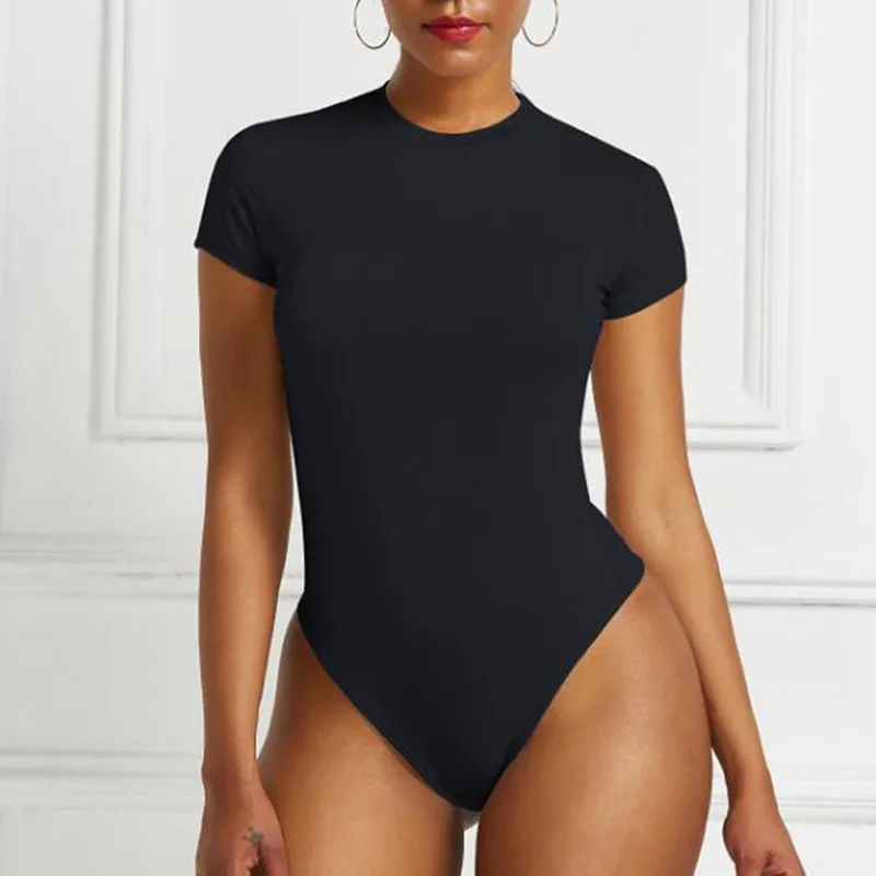 Sexy Einem Stück Bodycon Bodysuit Kurzarm O Neck Open Grundlegende Weiß Schwarz Rot Overalls Frauen Körper Top Dünne Strampler Weibliche