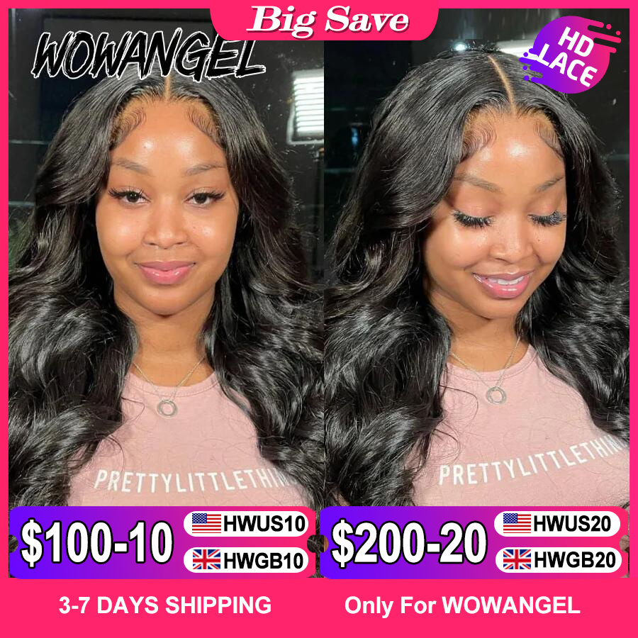 Парики на сетке Wow Angel 7x7 HD, натуральные волосы без клея, с застежкой на сетке, Кудрявые Волнистые, 34 дюйма, 6x6