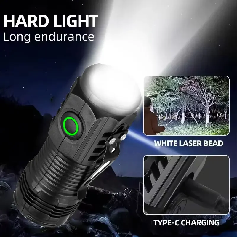 Nueva linterna Ultra potente, Mini linterna táctica LED de 3 núcleos, linterna LED de alta potencia recargable por USB con lámpara de mano magnética