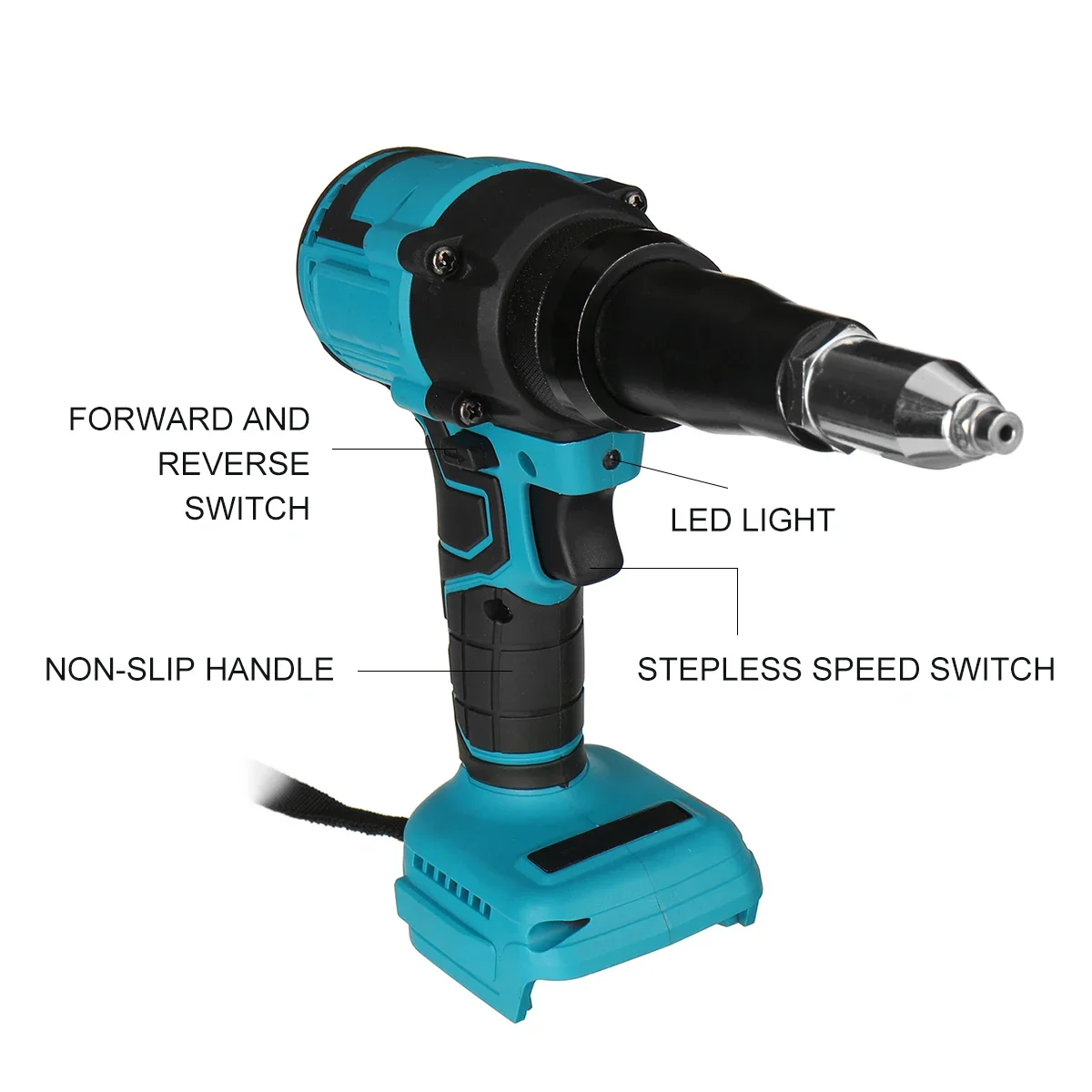 Cordless Electric Rivet Gun Rivet Nut Gun Drill Insert Nut Pull Riveting Tool 2.4-4.8mm With LED Light For Makita 18V Battery