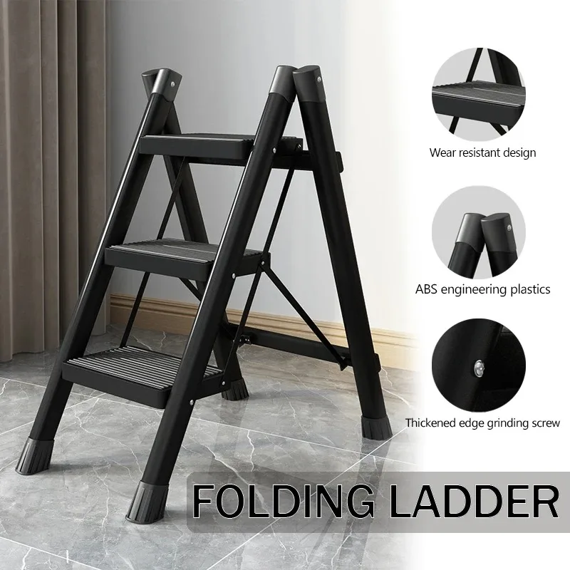Folding Ladder 2/3/4 Step Carbon Steel Foldable House Protable Ladder Stable Step Stool Storage Shelf for Home Multifunctional