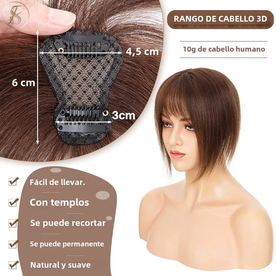 TESS-flequillo de pelo Natural para mujer, flequillo 3D, 10g, Clip Invisible, extensión de cabello con patillas, Clip de pelo, flequillo Natural