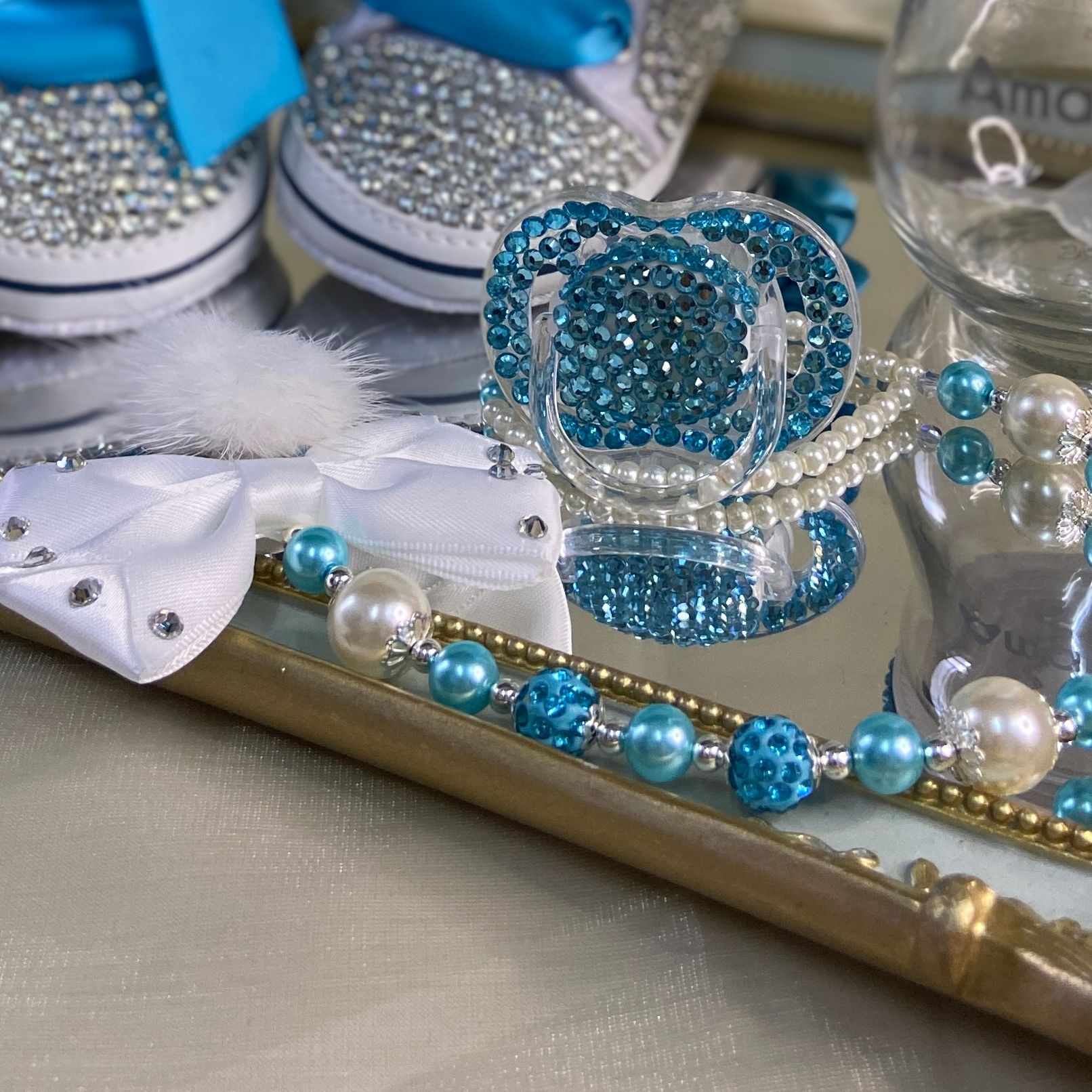 Dollbling luksusowe butelki i buty dla niemowląt zestaw opasek na głowę Keepsake diamentowy strój Tutu czerwone dno mała dziewczynka buty do chrztu