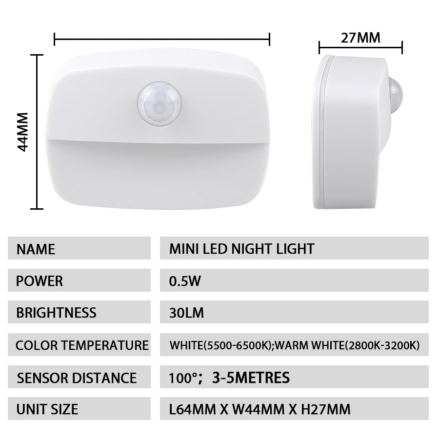Motion Sensor Cabinet Lamp LED Night Light Wireless Bedside Nightlight Battery Power For Bedroom Closet Stairs Lighting