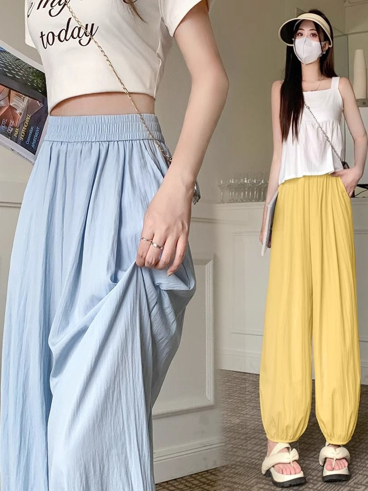 Spring Summer Thin Ice Silk Sembach Lantern Pants Women's Loose Slimming Nine Points Harlan Folded Sports Pants Casual Trousers