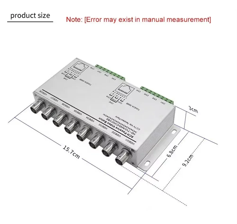 4หรือ8ช่องสัญญาณกล้องวงจรปิดแบบพาสซีฟวิดีโอ Balun RJ-45 UTP สายคู่บิด BNC เอาท์พุทสำหรับ AHD CVT TVI 5MP 2MP กล้อง