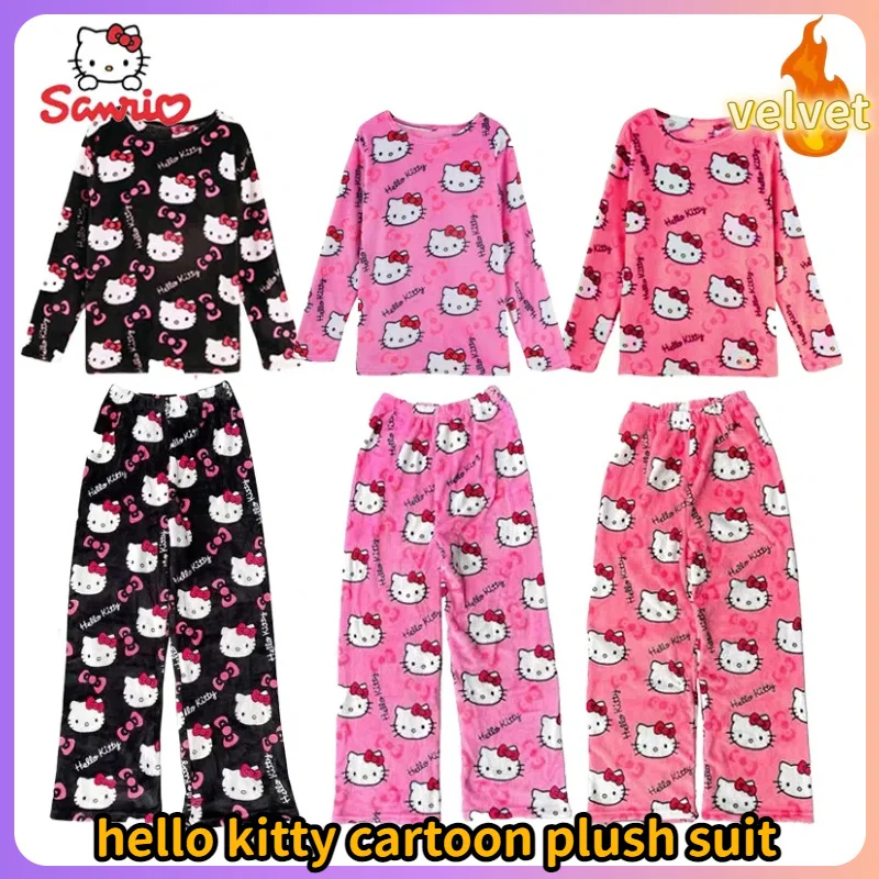 Cartoon Sanrio Hello Kitty Herbst und Winter Flanell verdickter Samt Cartoon Print Set Winter tragbare Home Kleidung Set