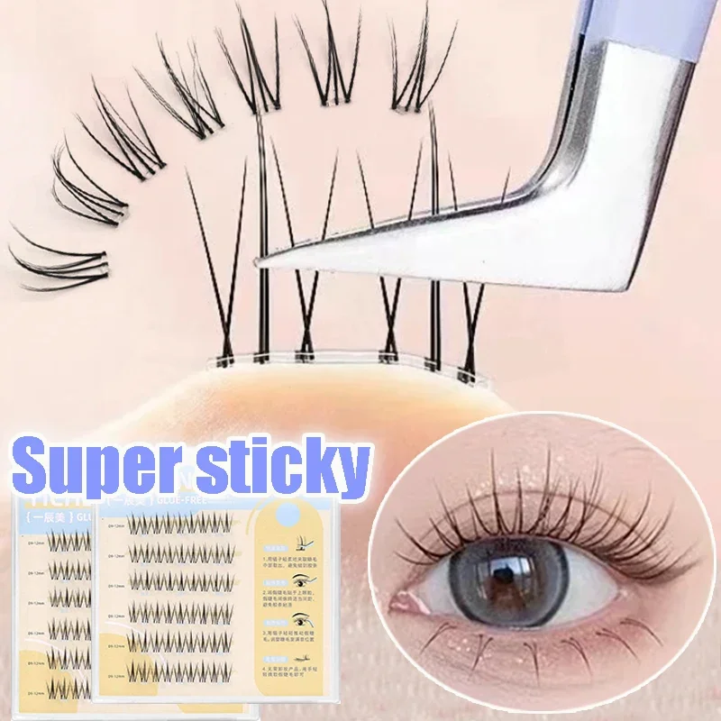 No necesita pegamento, pestañas postizas esponjosas, autoadhesivas, reutilizables, banda transparente, grupo segmentado, extensión de pestañas Manga DIY, maquillaje coreano