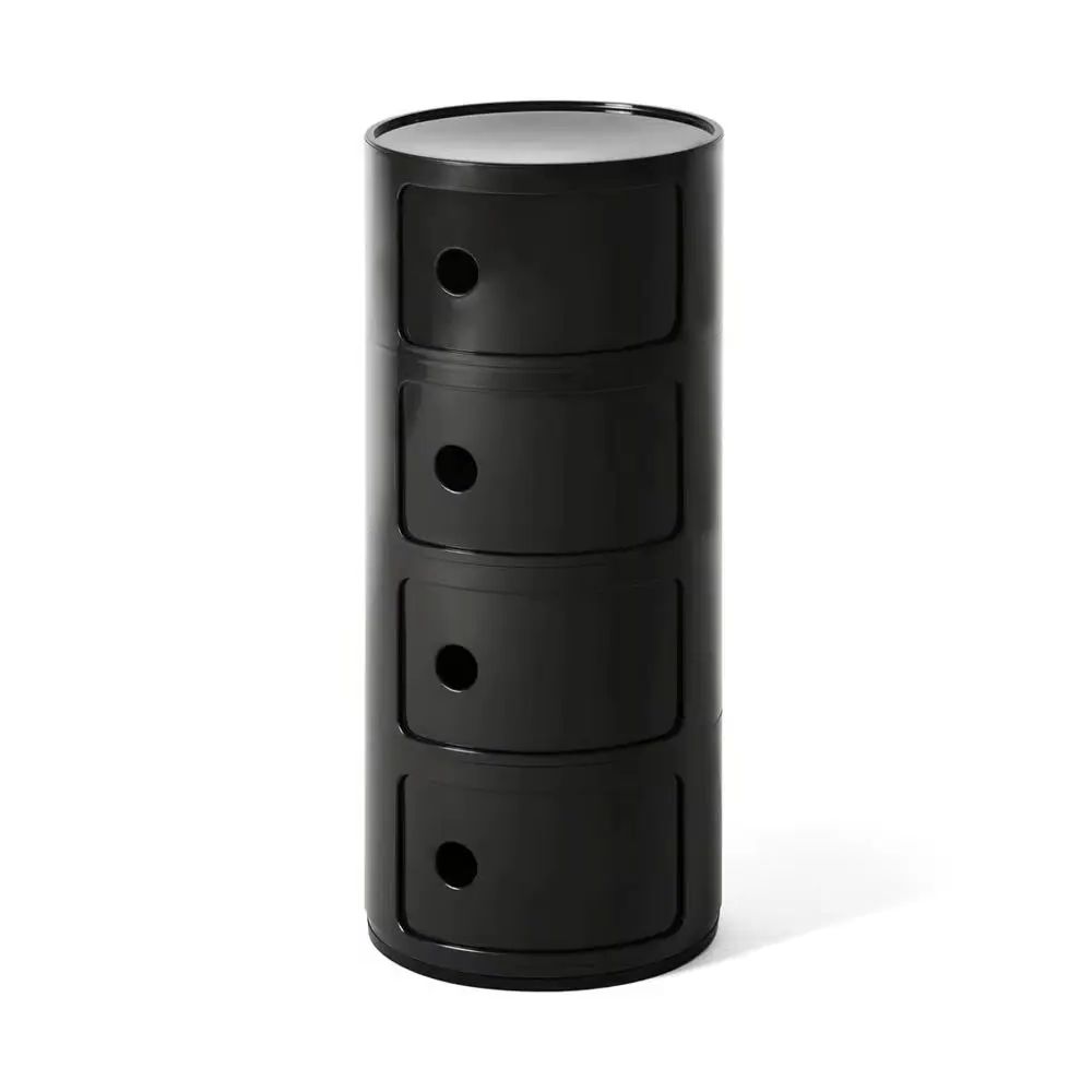 Black 32cm Cylindrical 4 tiered Drawer Storage Drawer Unit Flexible Slide-open Doors