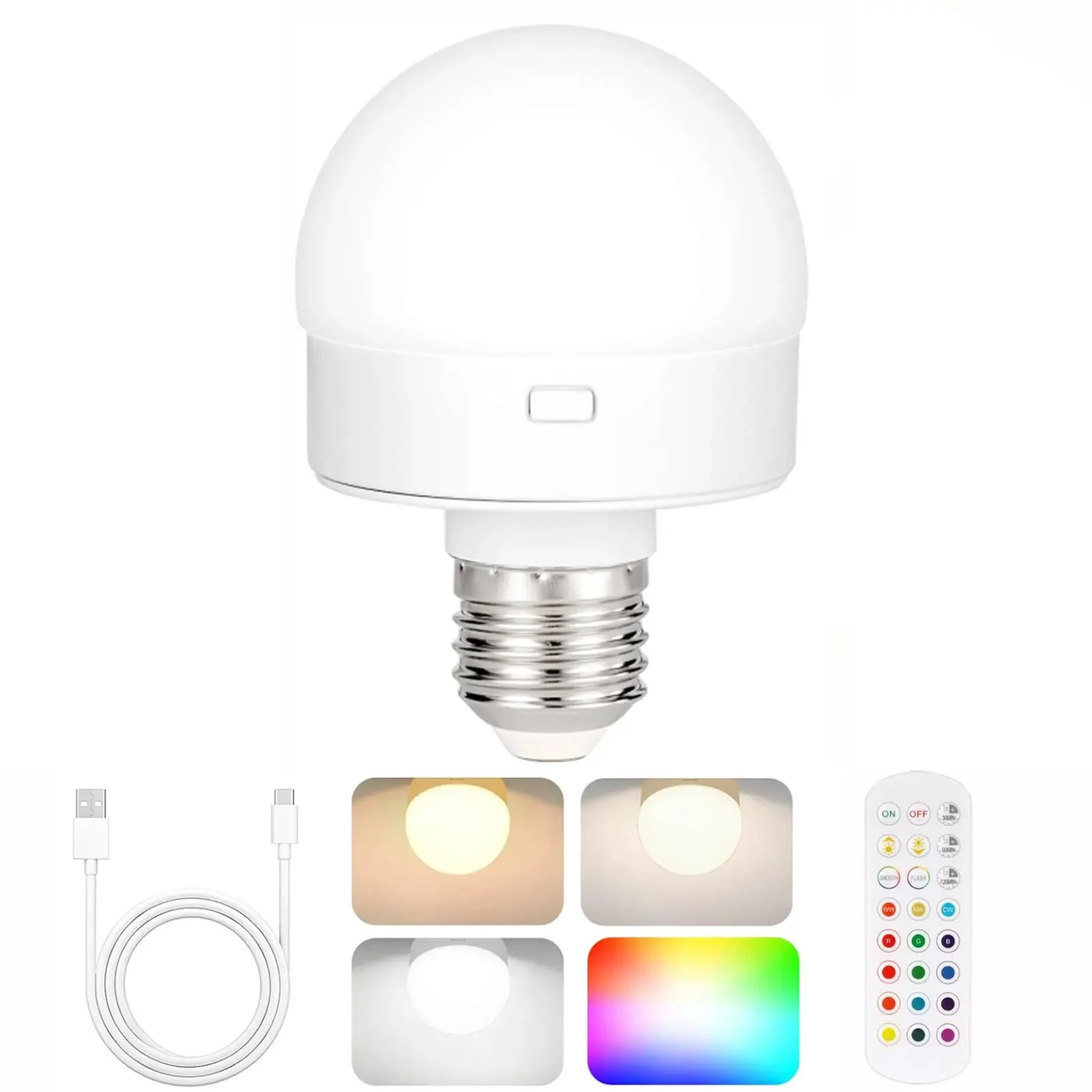 Lampadine LED ricaricabili Lampadina a batteria con telecomando con timer, dimmerabile, 3 temperature di colore