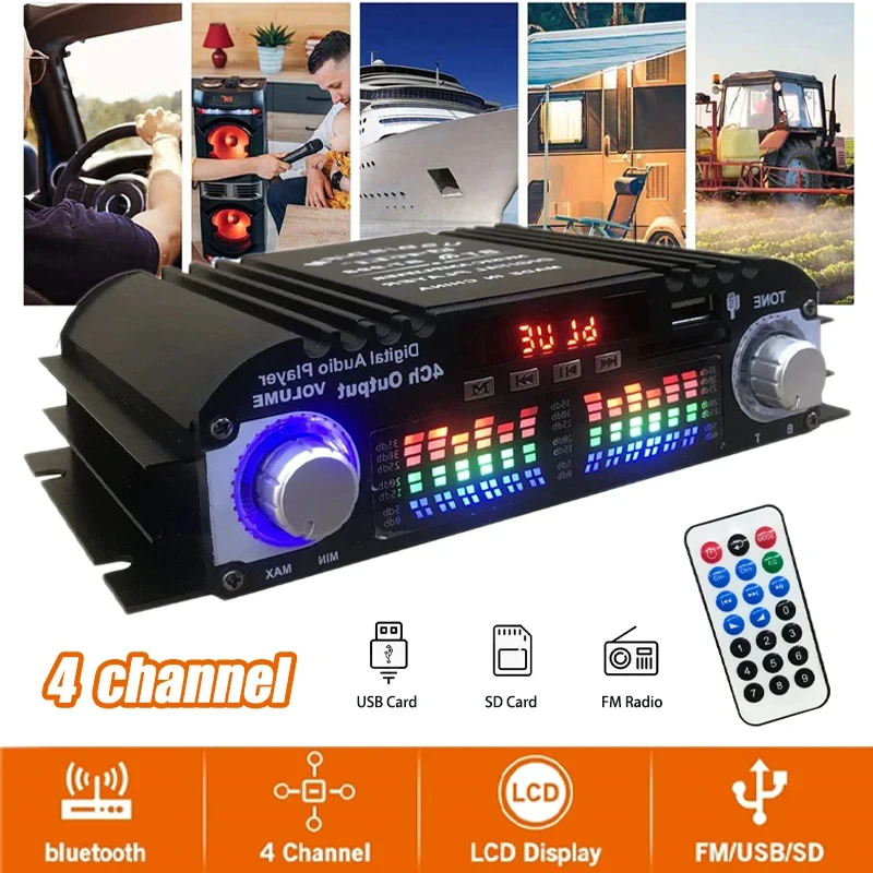 HiFi Geluidsversterkers 4 Kanaals Digitale Audio Bluetooth Versterker 1600 W Piekvermogen Karaoke Speler FM Radio Ondersteuning Afstandsbediening
