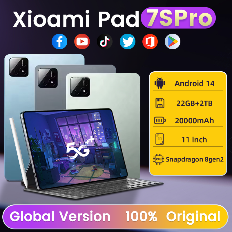 Tablette Global Mi 7S Pro, Android 14, Snapdragon 8 Gen2, 4K, HD, WiFi 5G, Bluetooth, WPS, tablettes 11 ", 2025 mAh, 22 Go, 2 To, 20000