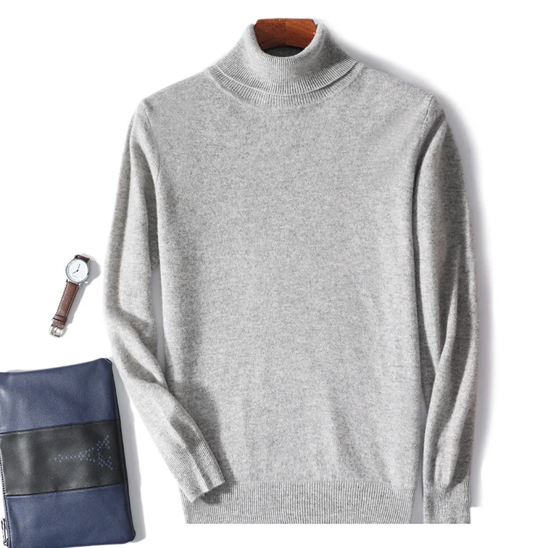 Herren-Rollkragenpullover aus 100 % reiner Wolle für Herren, 2024, Herbst und Winter, große Größe, lockerer Strickpullover, warm halten, Oberteile, Herrenpullover