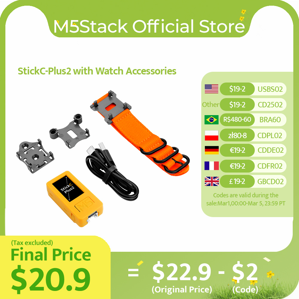 M5Stack Oficial M5StickC PLUS2 con Accesorios de Reloj ESP32-PICO-V3-02 Mini Kit de Desarrollo IoT Controlador BLE y WiFi IoT