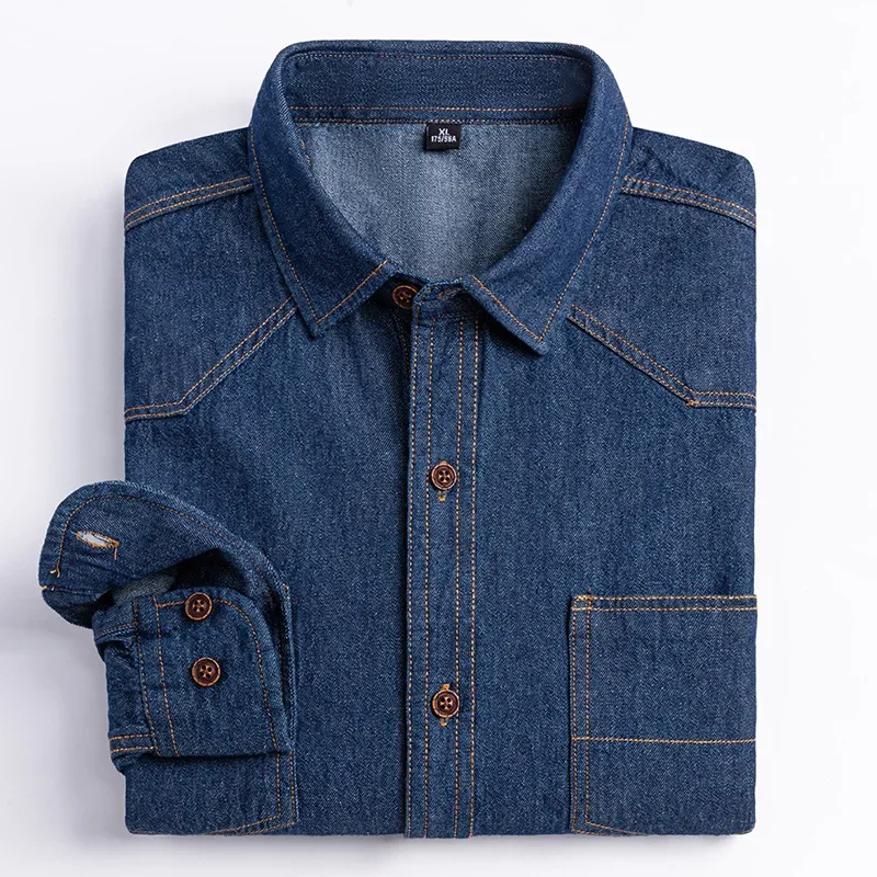 2023 Camisa vaquera con diseño de bolsillo, ropa cómoda bordada clásica de manga larga 100% algodón a la moda