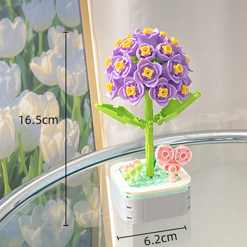Bouquet, blocs de construction, plantes en pot, blocs modèles, roses, tournesols, jouets assemblés, décoration de la maison, cadeaux de noël
