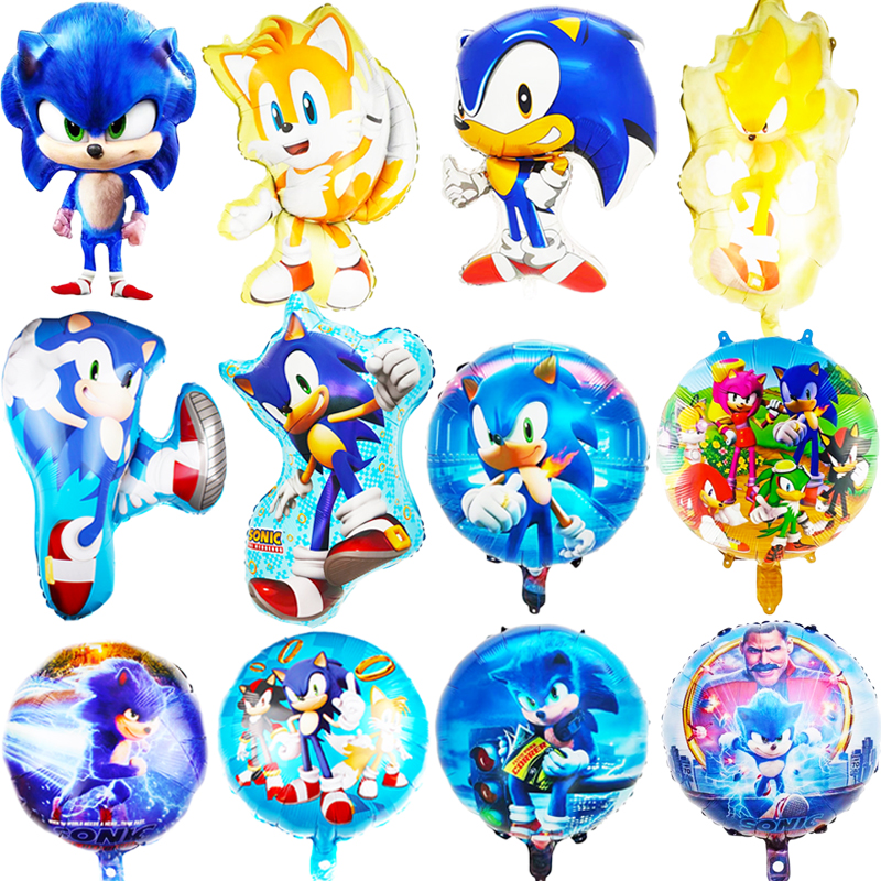 Tema de cumpleaños para niños, globo de papel de aluminio sónico de dibujos animados, decoración, suministros para fiesta de Baby Shower, juguete de regalo masculino y femenino