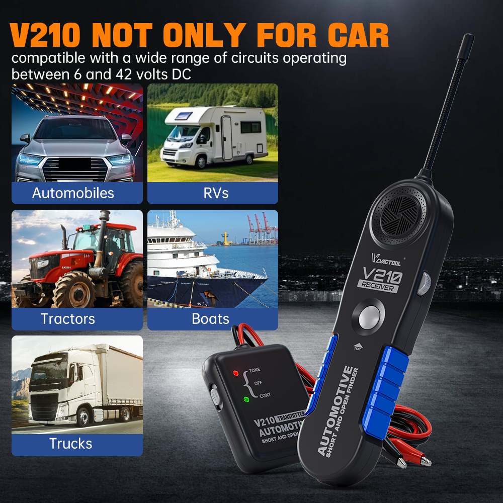 VDIAGTOOL V210 probador de circuito automotriz Cable de reparación de automóviles rastreador de cables de circuito analizador 6-42V comprobador de buscador abierto corto