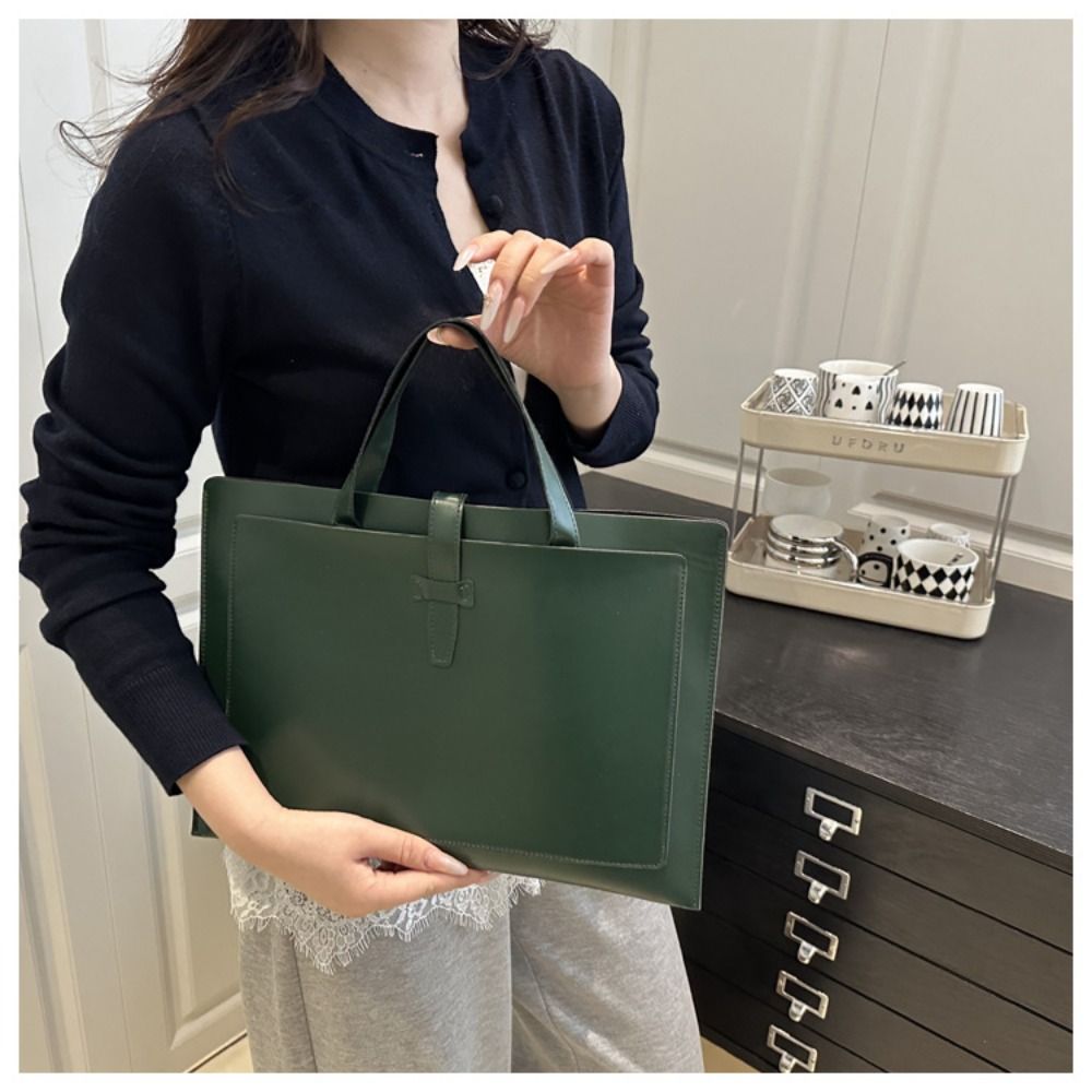 New Solid Color File Tote Bag PU Leather Office Briefcase Casual Business Laptop Handbag Travel