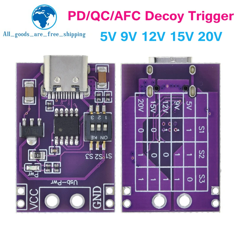 DIYTZT PD/QC/AFC carga rápida señuelo gatillo soporte 5V 9V 12V 15V 20V salida de voltaje fijo tipo C USB para teléfono Solar