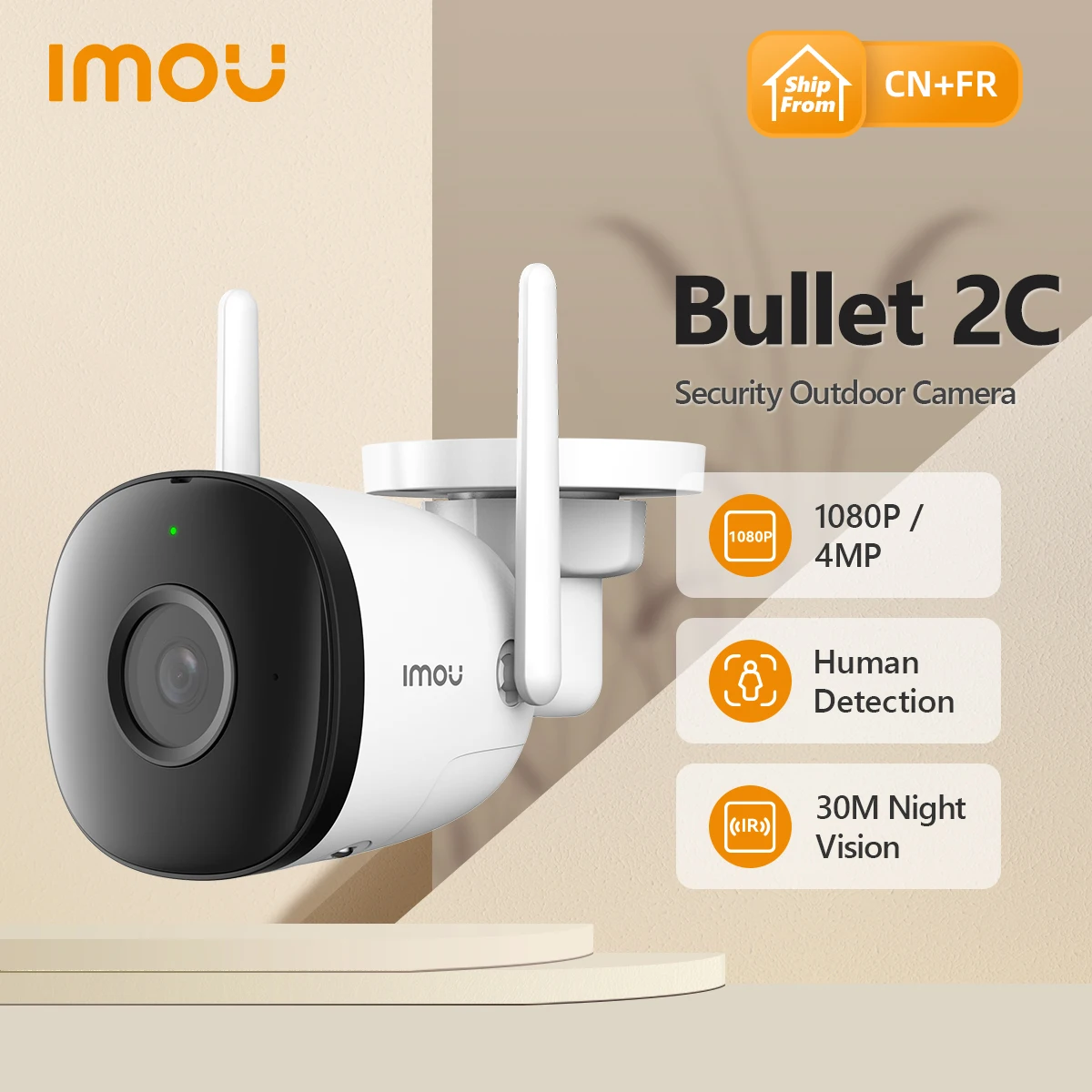 IMOU-cámara Wi-Fi Bullet 2C de 4MP y 2MP, visión nocturna al aire libre, IP67, grabación de Audio resistente a la intemperie, IPC-F22P de detección humana por Ia